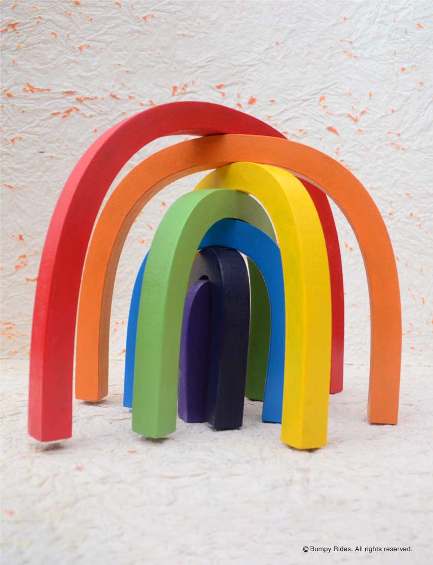 Wooden Arch Shaped Rainbow Stacker for Kids Play