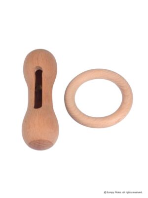 Natural Wooden Teether and Rattle (Bell Rattle and Ring Teether Combo Pack for Newborn Babies)