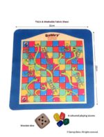 Fabric Printed Classic Snake & Ladder and Ludo Game with Wooden Dice & Colorful Stones (2 in 1)