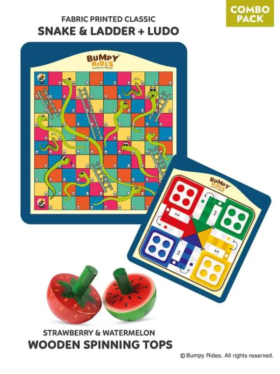 [Combo Pack]: Classic Snake and Ladder & Ludo Game + Wooden Spinning Tops