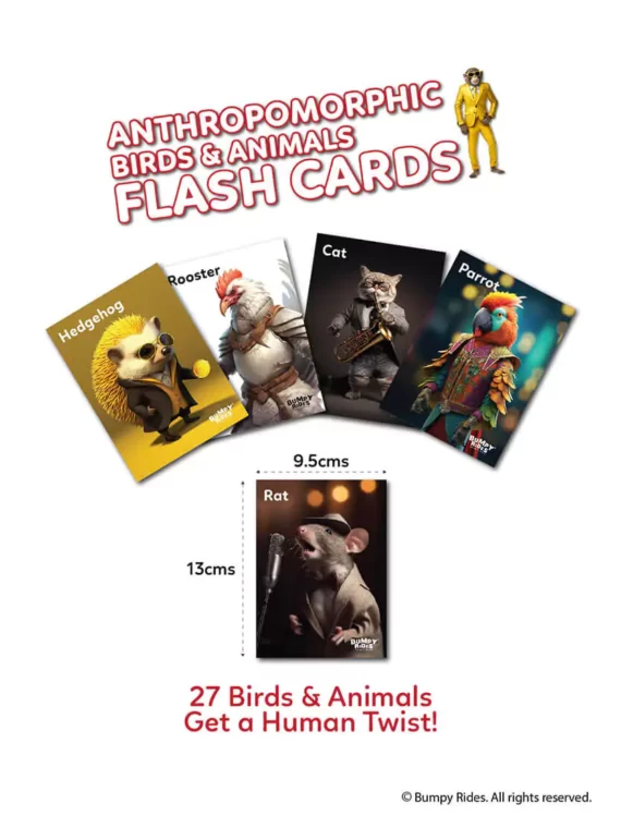 Anthropomorphic Bird & Animal Flash Cards - 27 Cards to help Kids Learn while Playing