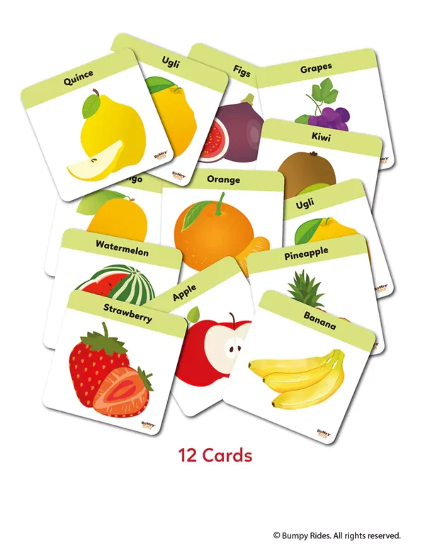 Fruit Themed Visual Stimulation Cards for 1+ Year Babies - 15x15cms - 12 cards