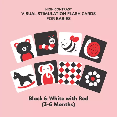 Baby High Contrast Visual Stimulation Flash Cards for 3 to 6 Month Babies (6 cards F&B)