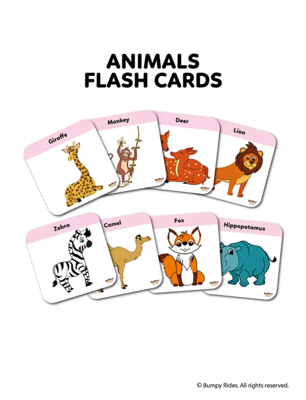 Animal Themed Large Size Flashcards for Kids (15x15 cms) - 12 Cards